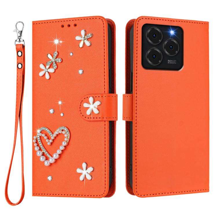 For Ulefone Note 20 Pro ZS01 Double-Layer Heart Floral Vegan Leather Phone Case with Wrist Strap(...
