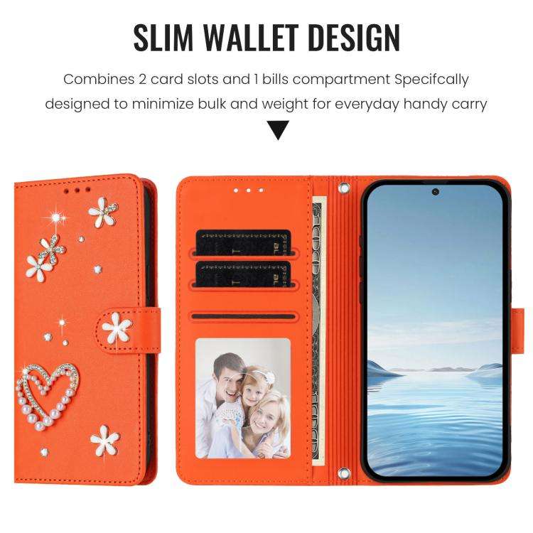 For Ulefone Note 20 Pro ZS01 Double-Layer Heart Floral Vegan Leather Phone Case with Wrist Strap(...