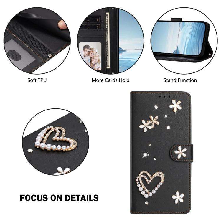 For Ulefone Note 20 Pro ZS01 Double-Layer Heart Floral Vegan Leather Phone Case with Wrist Strap(...