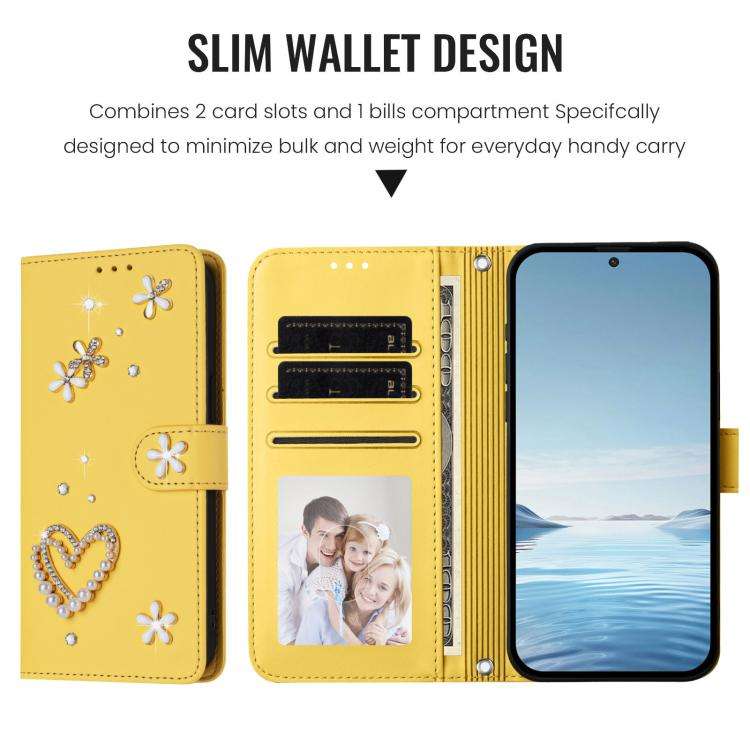 For Ulefone Note 20 Pro ZS01 Double-Layer Heart Floral Vegan Leather Phone Case with Wrist Strap(...