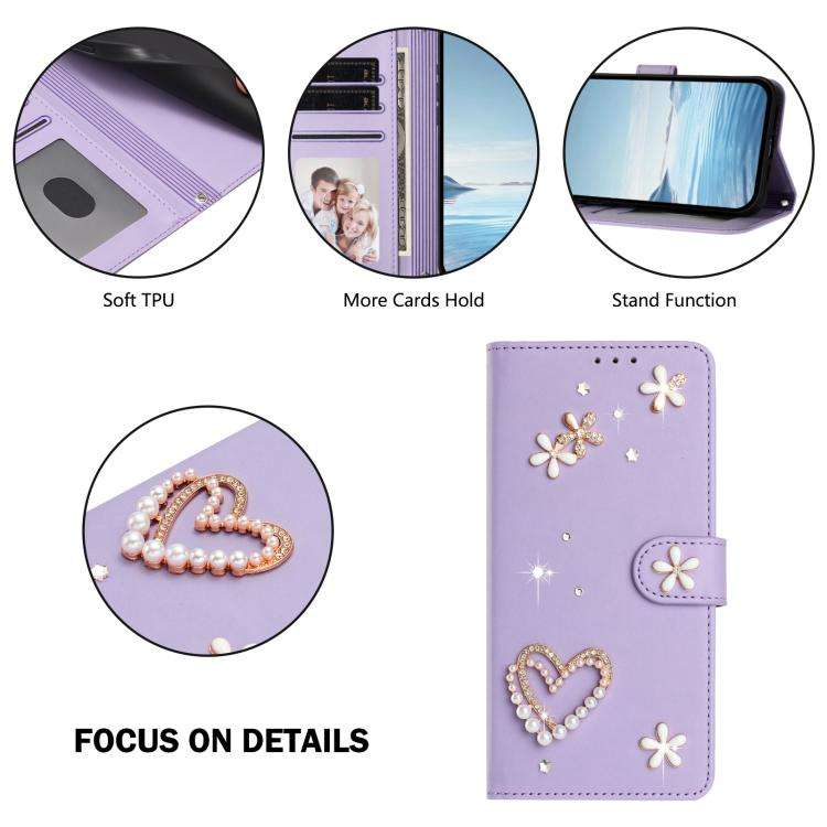 For Ulefone Note 20 Pro ZS01 Double-Layer Heart Floral Vegan Leather Phone Case with Wrist Strap(...