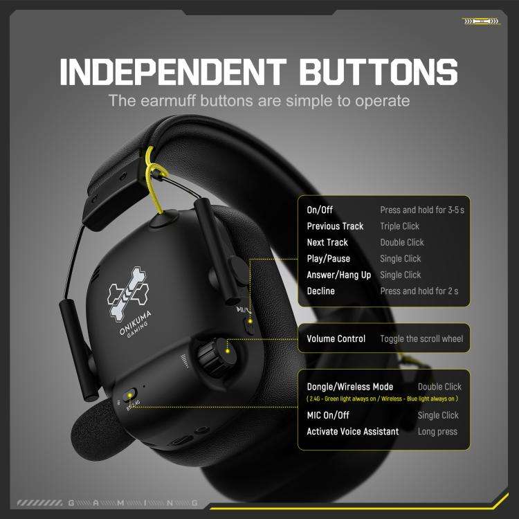 ONIKUMA GT888 Four-mode Bluetooth 2.4G Wired / Wireless Gaming Headset(Black)