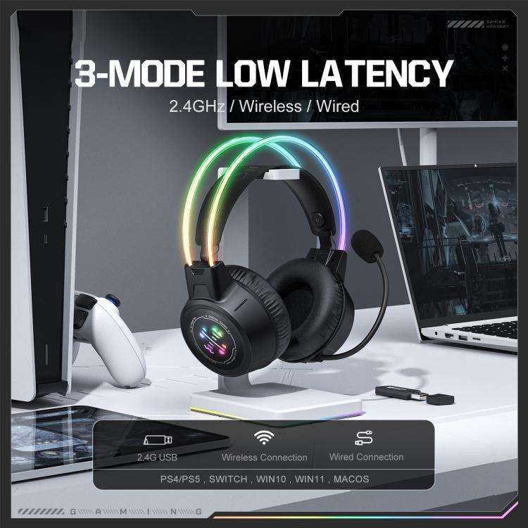 ONIKUMA GT889 Tri-mode RGB Bluetooth 2.4G Wired Gaming Headset(Black)