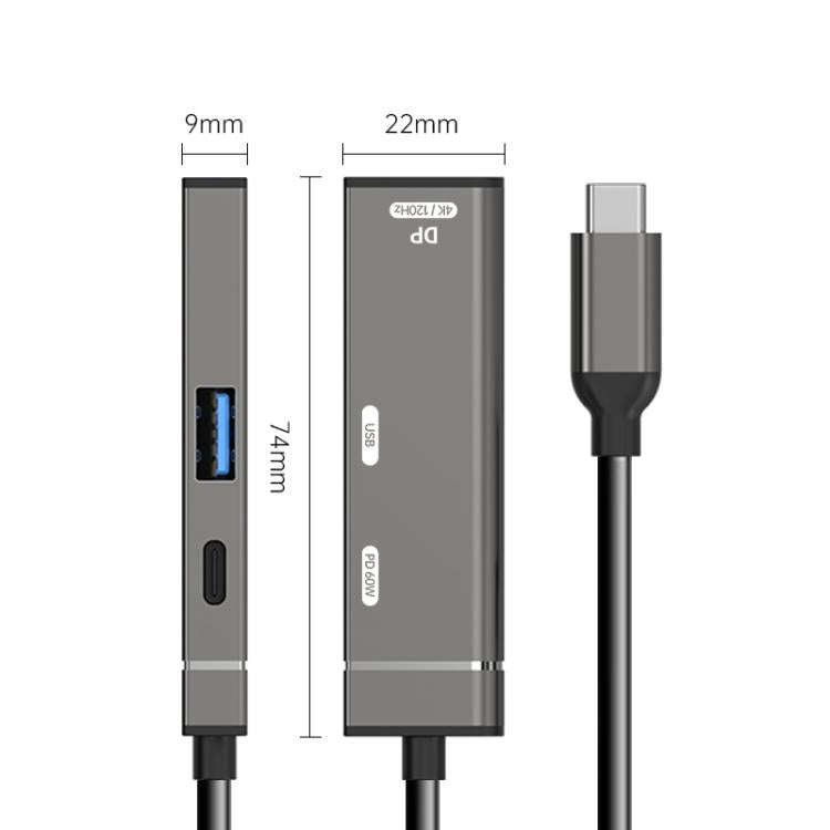 60W Type-C to Type-C, USB-A, 4K DisplayPort HUB Docking Station(Grey)