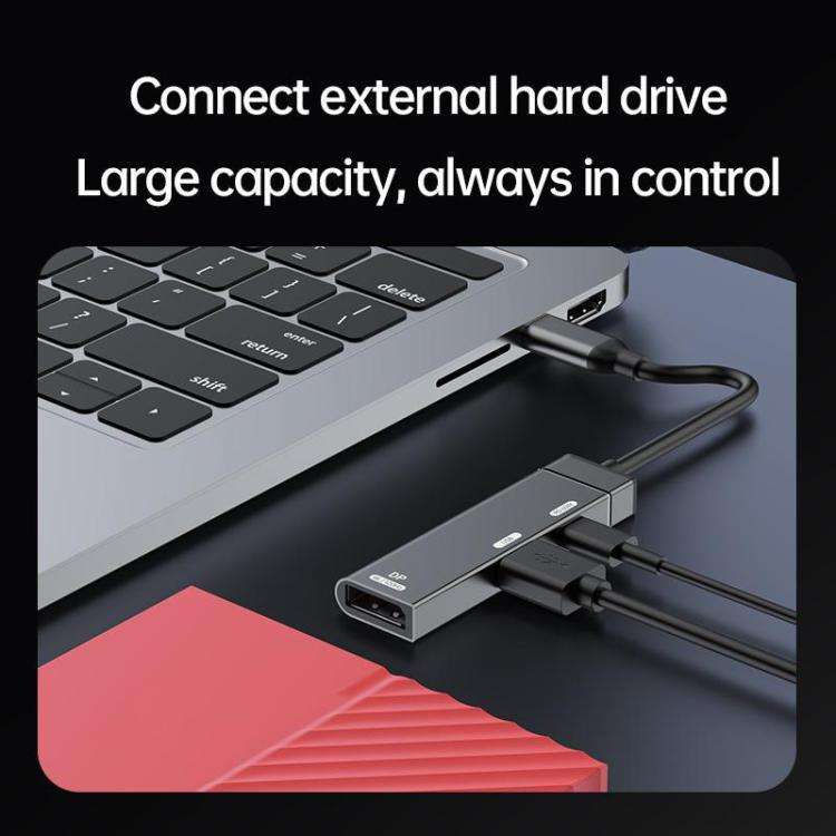 60W Type-C to Type-C, USB-A, 4K DisplayPort HUB Docking Station(Grey)