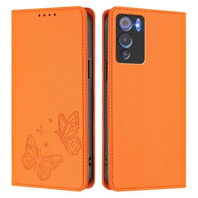 For Doogee N60 Pro Strong Magnetic Dual Butterfly RFID Vegan Leather Phone Case(Orange)
