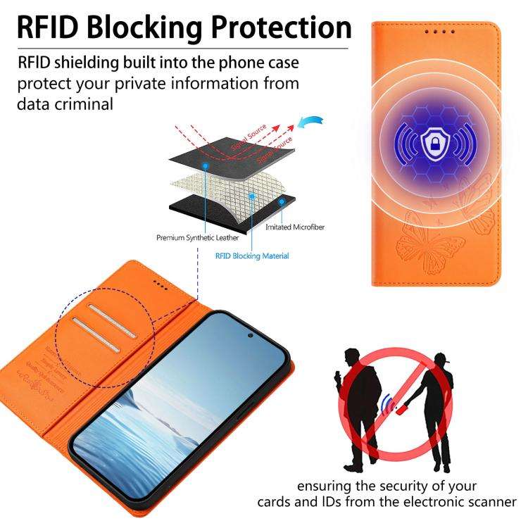For Doogee N60 Pro Strong Magnetic Dual Butterfly RFID Vegan Leather Phone Case(Orange)