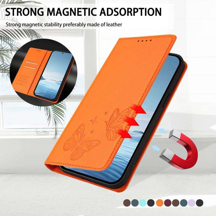 For Doogee N60 Pro Strong Magnetic Dual Butterfly RFID Vegan Leather Phone Case(Orange)