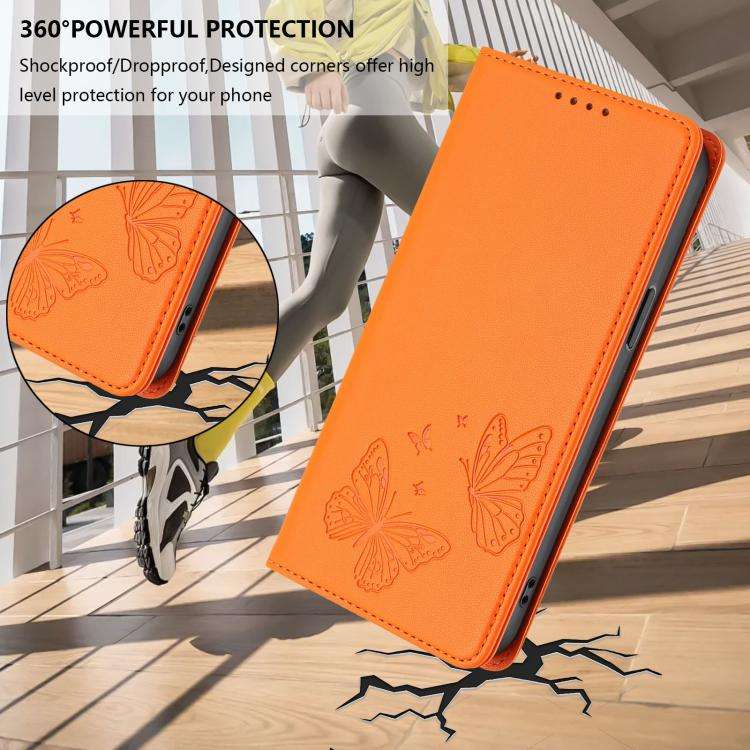 For Doogee N60 Pro Strong Magnetic Dual Butterfly RFID Vegan Leather Phone Case(Orange)