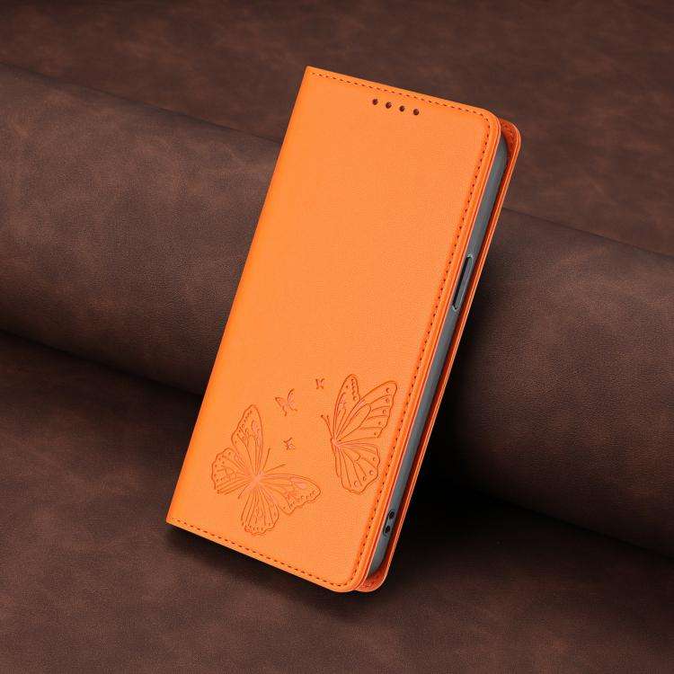 For Doogee N60 Pro Strong Magnetic Dual Butterfly RFID Vegan Leather Phone Case(Orange)