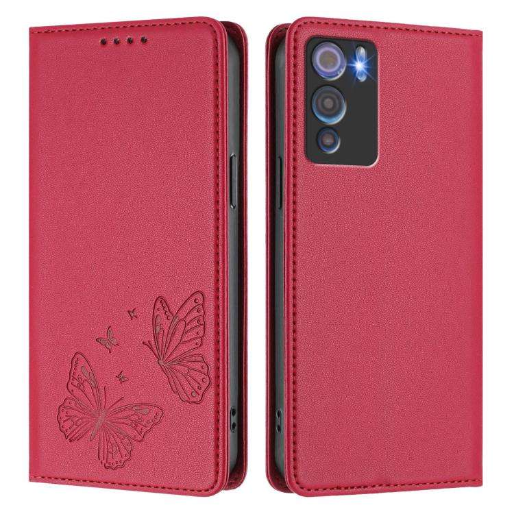 For Doogee N60 Pro Strong Magnetic Dual Butterfly RFID Vegan Leather Phone Case(Red)