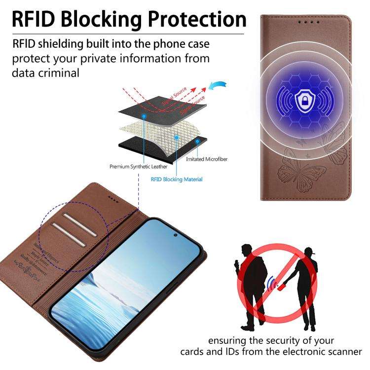 For Doogee N60 Pro Strong Magnetic Dual Butterfly RFID Vegan Leather Phone Case(Brown)