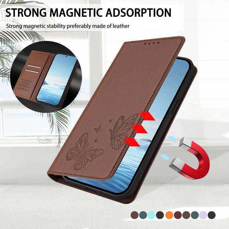 For Doogee N60 Pro Strong Magnetic Dual Butterfly RFID Vegan Leather Phone Case(Brown)