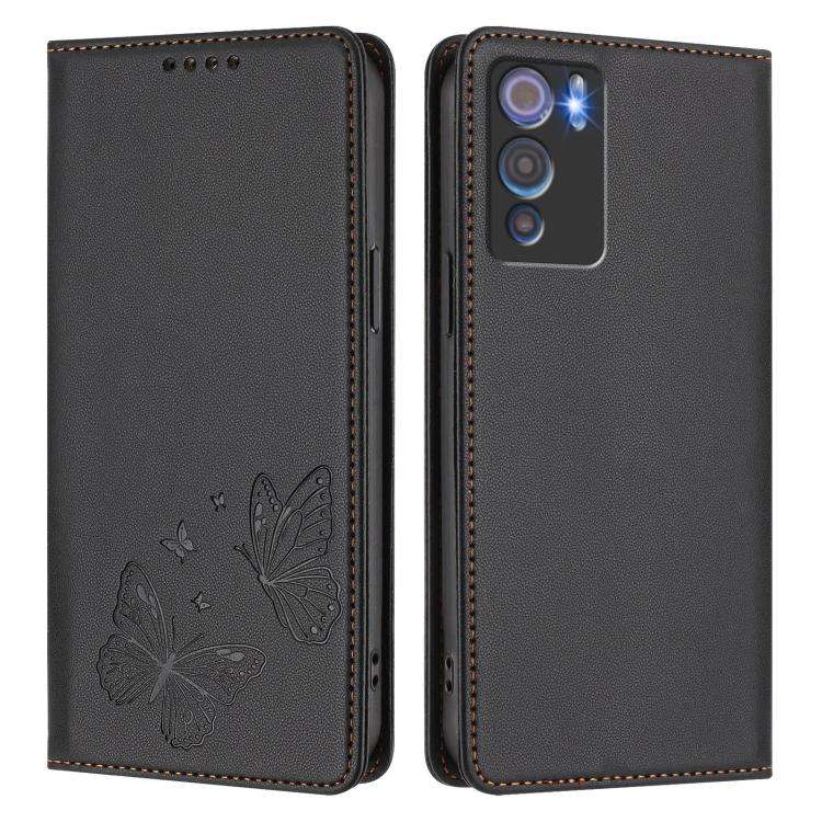 For Doogee N60 Pro Strong Magnetic Dual Butterfly RFID Vegan Leather Phone Case(Black)