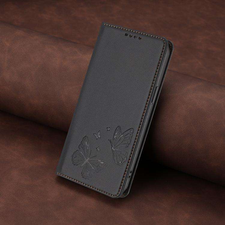 For Doogee N60 Pro Strong Magnetic Dual Butterfly RFID Vegan Leather Phone Case(Black)