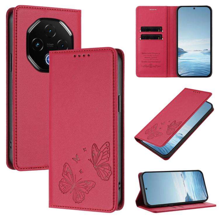 For UMIDIGI G100 Pro Strong Magnetic Dual Butterfly RFID Vegan Leather Phone Case(Red)