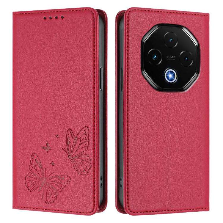 For UMIDIGI G100 Pro Strong Magnetic Dual Butterfly RFID Vegan Leather Phone Case(Red)