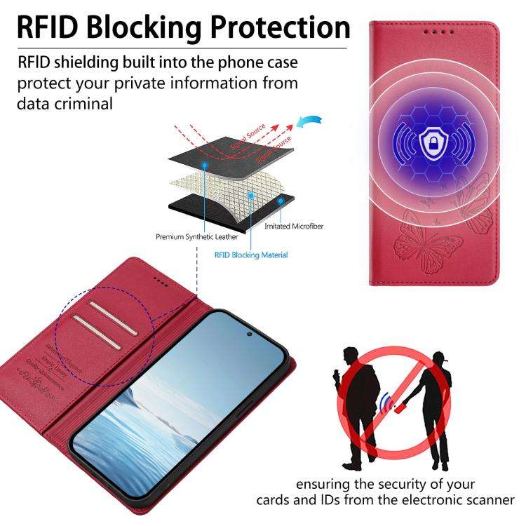 For UMIDIGI G100 Pro Strong Magnetic Dual Butterfly RFID Vegan Leather Phone Case(Red)