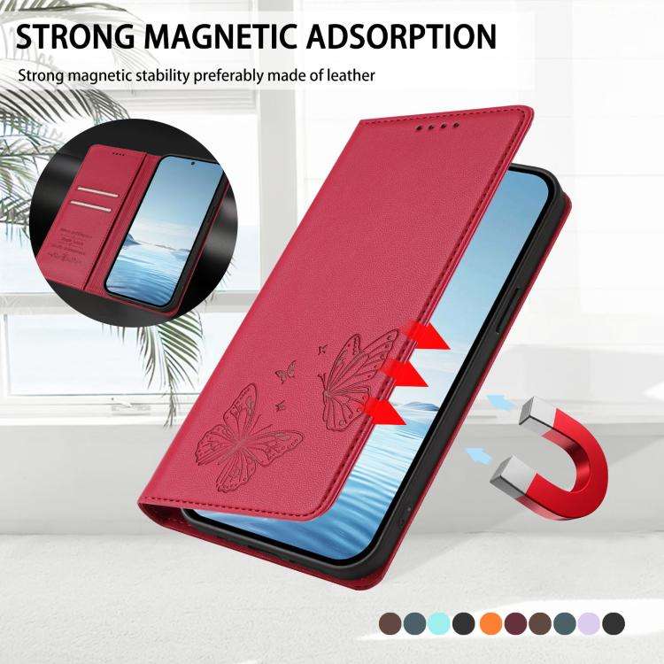 For UMIDIGI G100 Pro Strong Magnetic Dual Butterfly RFID Vegan Leather Phone Case(Red)