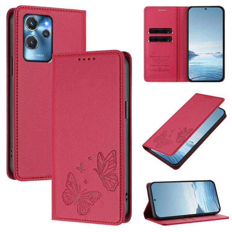 For Oukitel C32 / C32 Pro Strong Magnetic Dual Butterfly RFID Vegan Leather Phone Case(Red)