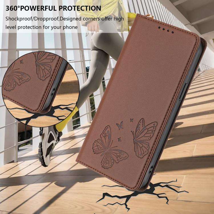 For Oukitel C32 / C32 Pro Strong Magnetic Dual Butterfly RFID Vegan Leather Phone Case(Brown)