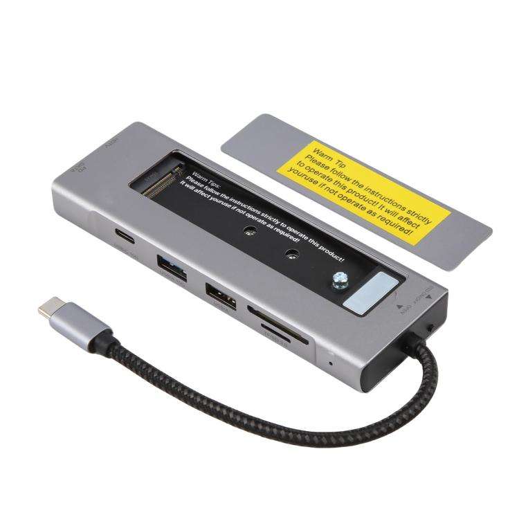 8 in 1 HUB USB-C to M.2 SSD Enclosure + HDTV + USB 3.2 + USB 2.0 + PD + SD/TF Card Reader