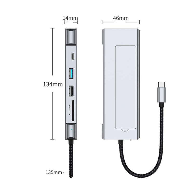 8 in 1 HUB USB-C to M.2 SSD Enclosure + HDTV + USB 3.2 + USB 2.0 + PD + SD/TF Card Reader