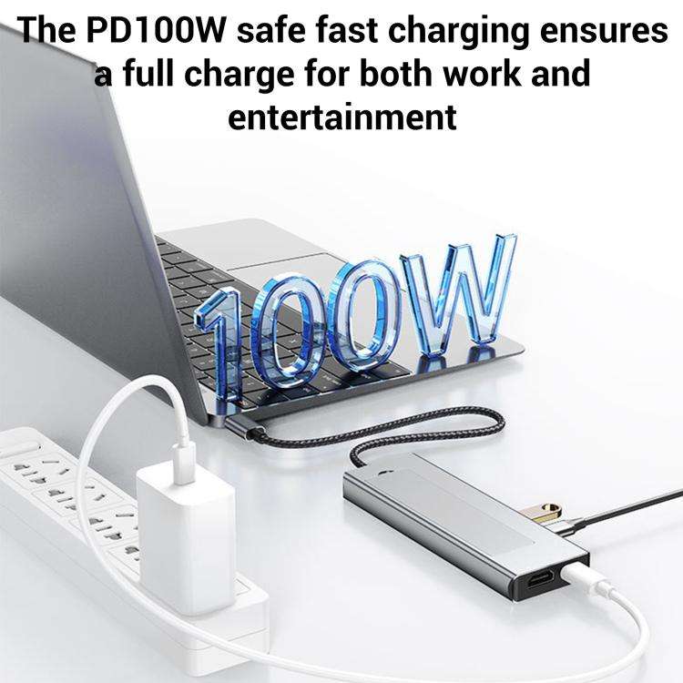 8 in 1 HUB USB-C to M.2 SSD Enclosure + HDTV + USB 3.2 + USB 2.0 + PD + SD/TF Card Reader