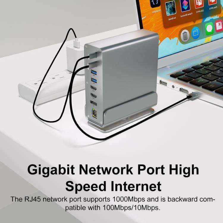 2519 15 in 1 Gigabit Ethernet Port MST Dual HD DisplayPort Desktop Vertical Type-C HUB Docking St...