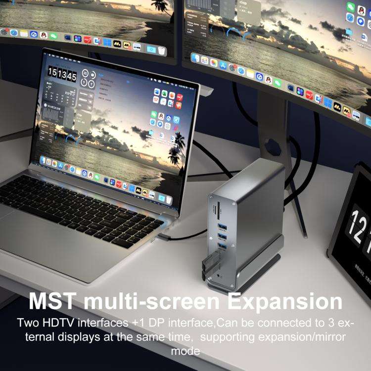 2519 15 in 1 Gigabit Ethernet Port MST Dual HD DisplayPort Desktop Vertical Type-C HUB Docking St...