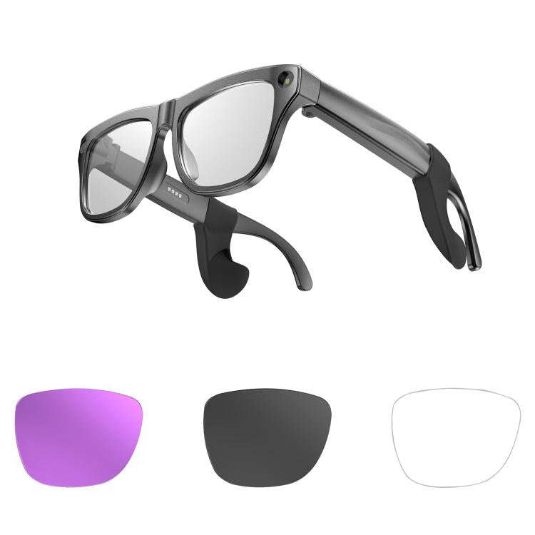XK One Pro 1080P AI Shooting Smart Glasses(Black Frame Sunglasses+Blue Light Blocking+Purple Lens)