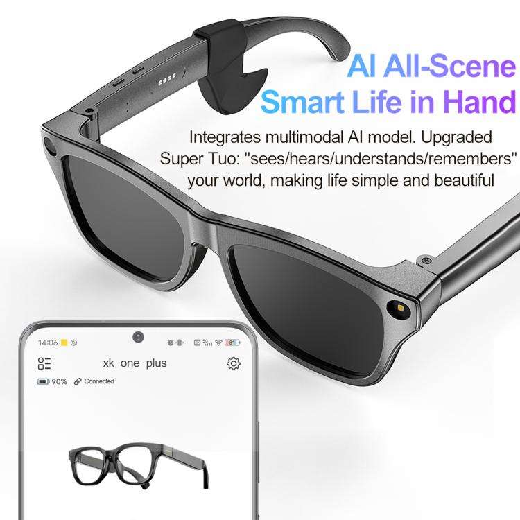 XK One Pro 1080P AI Shooting Smart Glasses(Black Frame Sunglasses+Blue Light Blocking+Purple Lens)