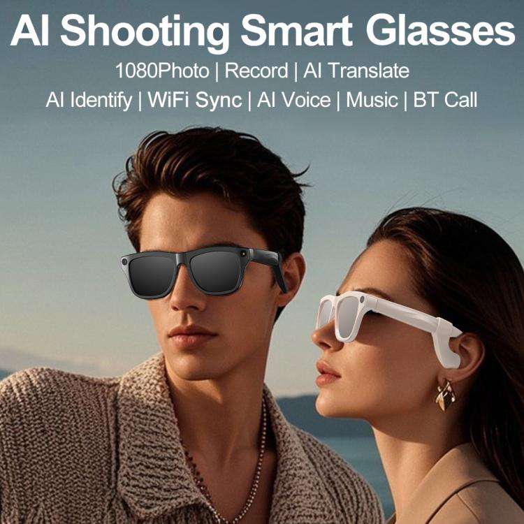 XK One Pro 1080P AI Shooting Smart Glasses(Black Frame Sunglasses+Blue Light Blocking+Purple Lens)