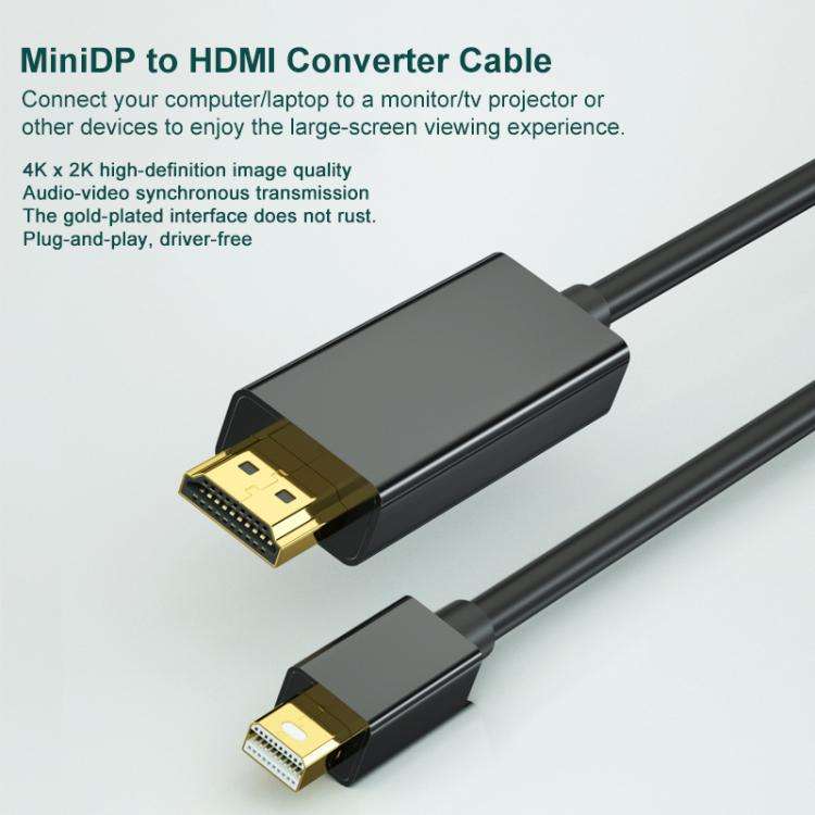 1080P Mini DisplayPort to HDMI Adapter Cable HD Gold-Plated Video Connection Cable, Length: 1.8m(...