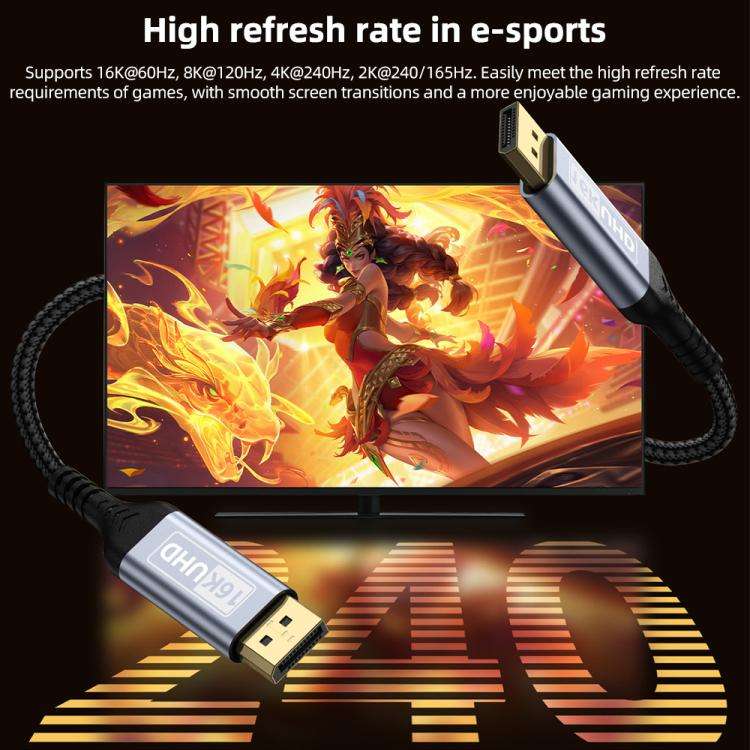 DP to DP 2.1 16K Gaming HD Cable Monitor Adapter Cable, Length:1m(Sky Grey)