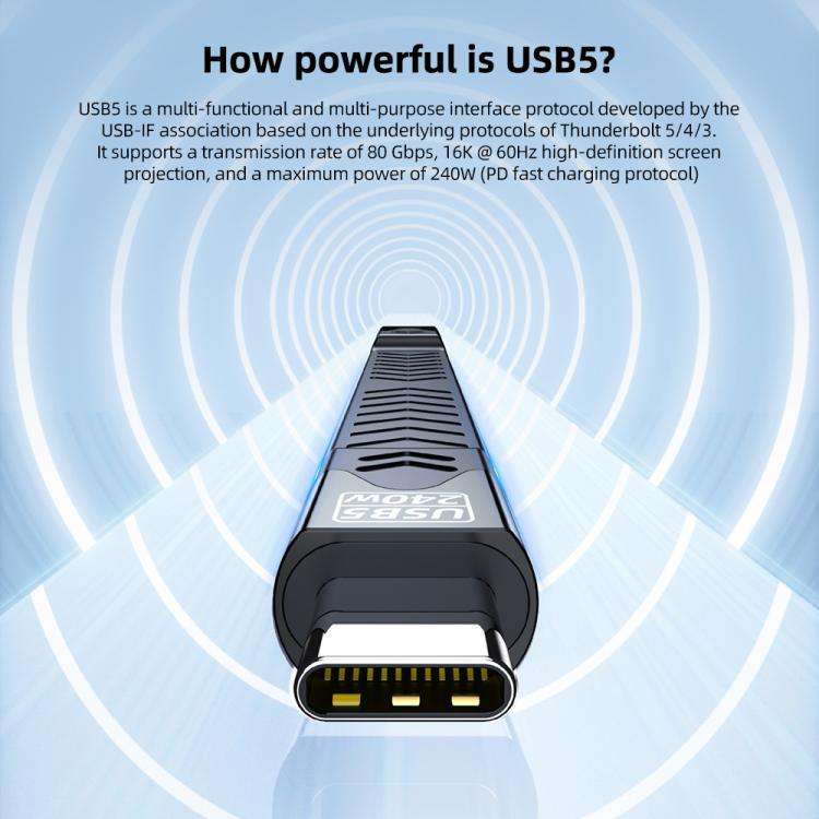 USB5 240W 16K 80Gbps Type-C to Type-C For Thunderbolt 5 Full Function FPC Cable Data Cable(Black)
