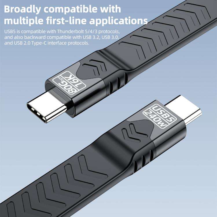 USB5 240W 16K 80Gbps Type-C to Type-C For Thunderbolt 5 Full Function FPC Cable Data Cable(Black)