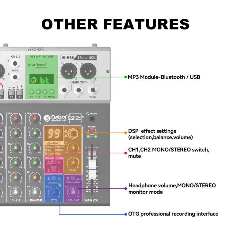 DEBRA DG04S 24bit/192kHz 4-Channels Mixer Sound Card(UK Plug)
