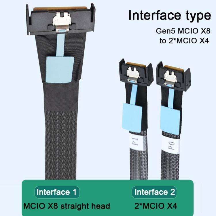 WG185 SlimeSAS MCIOx8 to 2xMCIOx4 Gen5MCIOx8 Server Data Adapter Cable, Length:0.5m(Black)