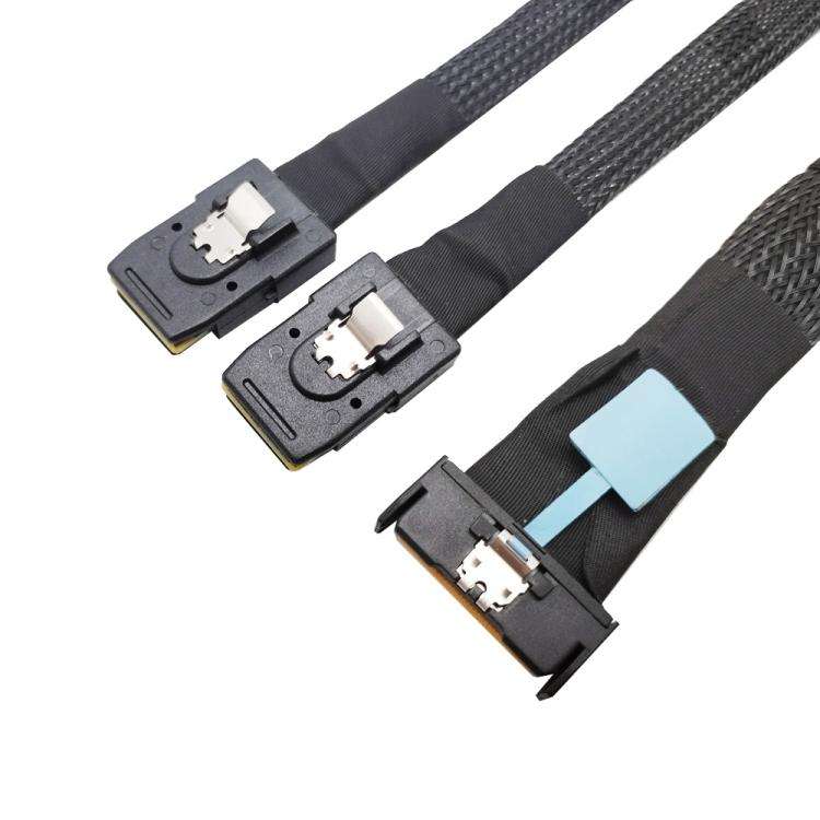 Gen5 MCIO X8 to Dual SFF-8087 Server Data Transfer Cable, Length:0.5m(Black)