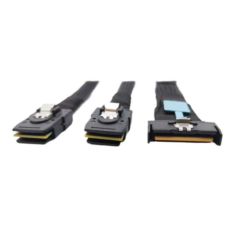 Gen5 MCIO X8 to Dual SFF-8087 Server Data Transfer Cable, Length:0.5m(Black)