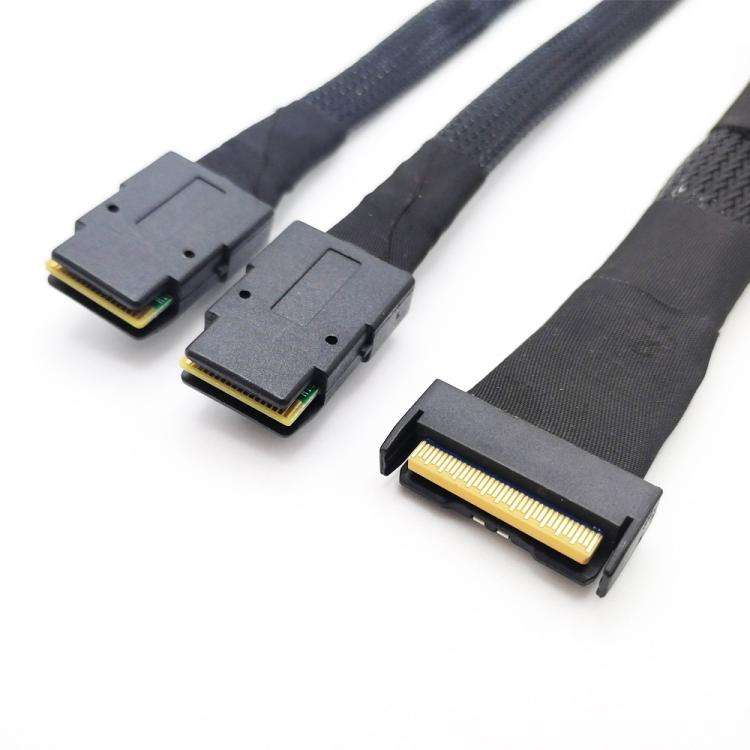 Gen5 MCIO X8 to Dual SFF-8087 Server Data Transfer Cable, Length:0.5m(Black)