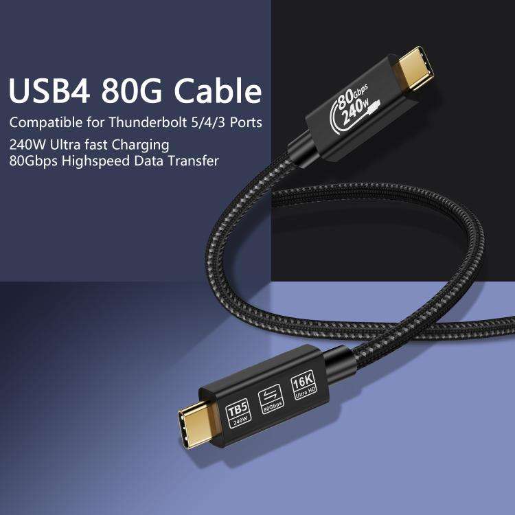 WG240 USB/Type-C to Type-C Thunderbolt 5 240W 240Gbps Data Fast Charging Cable, Length:1m