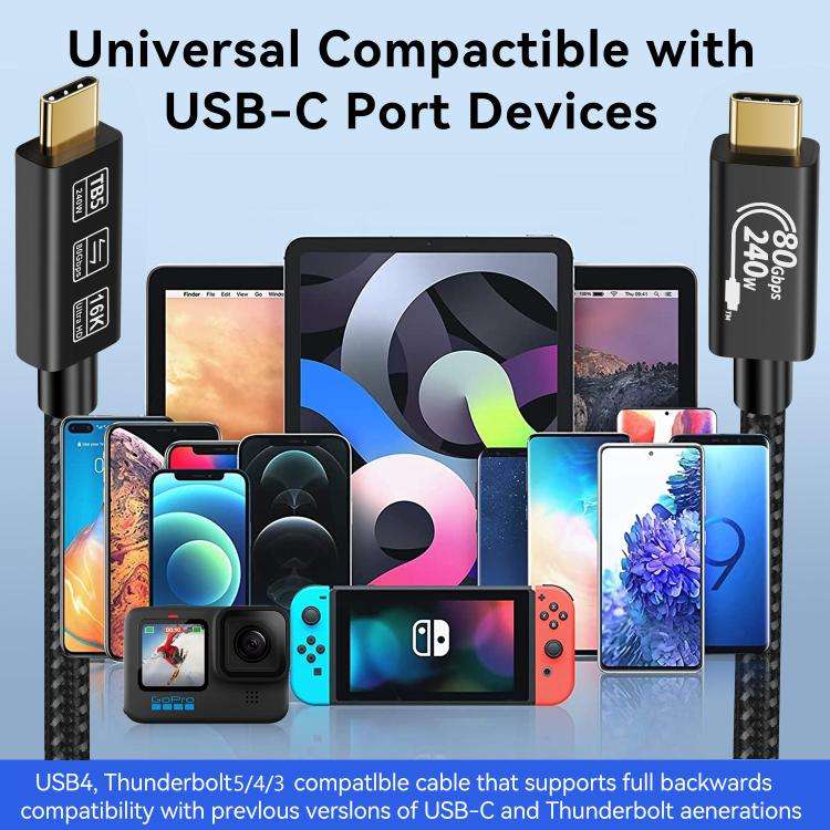 WG240 USB/Type-C to Type-C Thunderbolt 5 240W 240Gbps Data Fast Charging Cable, Length:1m