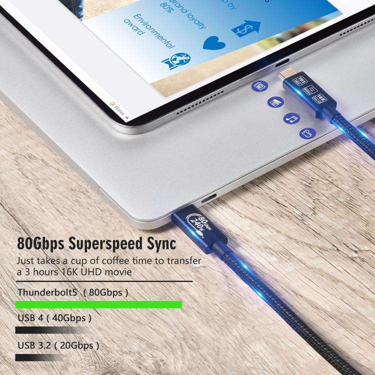 WG240 USB/Type-C to Type-C Thunderbolt 5 240W 240Gbps Data Fast Charging Cable, Length:1m