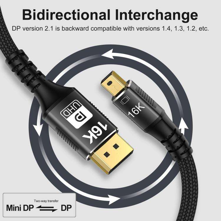 WG233 Mini DP to DP1.4 16K HD Video Adapter Cable, Length:3m(Black)