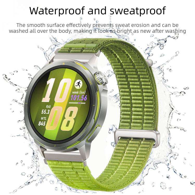 22mm Double-Link Cloud Feel Breathable Nylon Loop Metal Connectors Watch Band(Prairie Green)