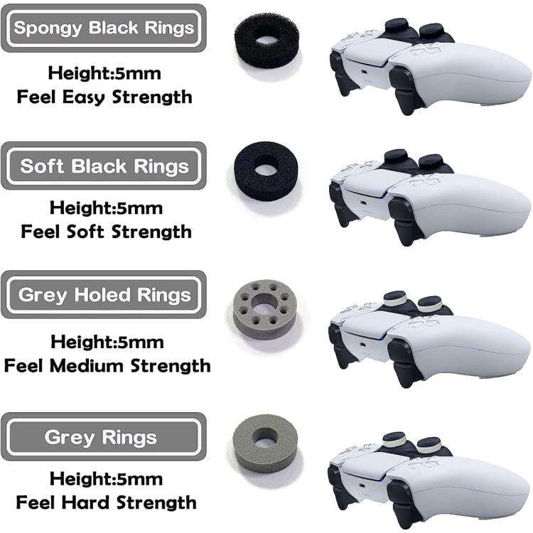 XDcase 16pcs Sponge Aiming Precision Rings for PS4 / PS5 / Xbox / Switch / Google Stadia(Black/Grey)