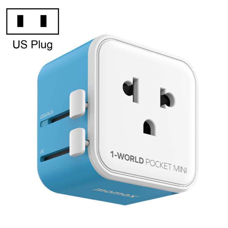 MOMAX UA37 1-World Pocket Mini Ultra-thin Universal Travel Adapter, Plug:US Plug(Blue)