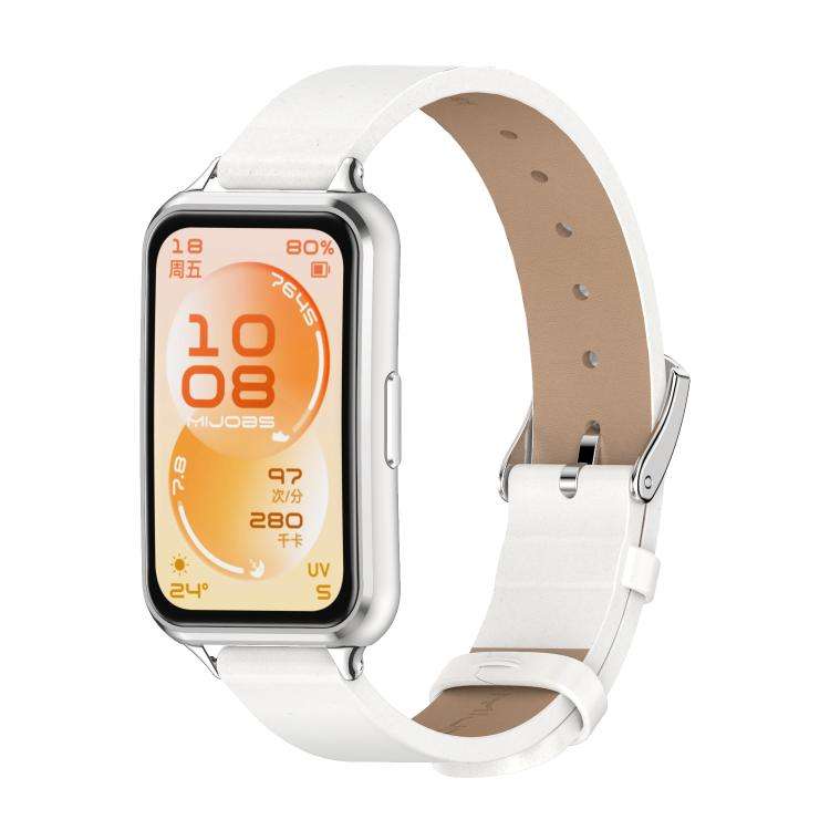 For Huawei Band 11 / Band 11 Pro MIJOBS Microfiber Vegan Leather Watch Band(White Silver)